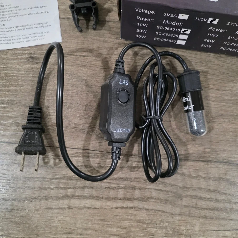 YOFOTHS 10W Mini Aquarium Heater Adjustable 64-93F for 1-2 Gallon Fish Tanks NEW